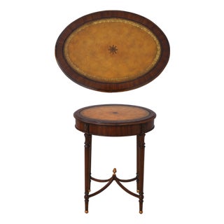 Maitland Smith Oval Leather Top Regency End Table For Sale