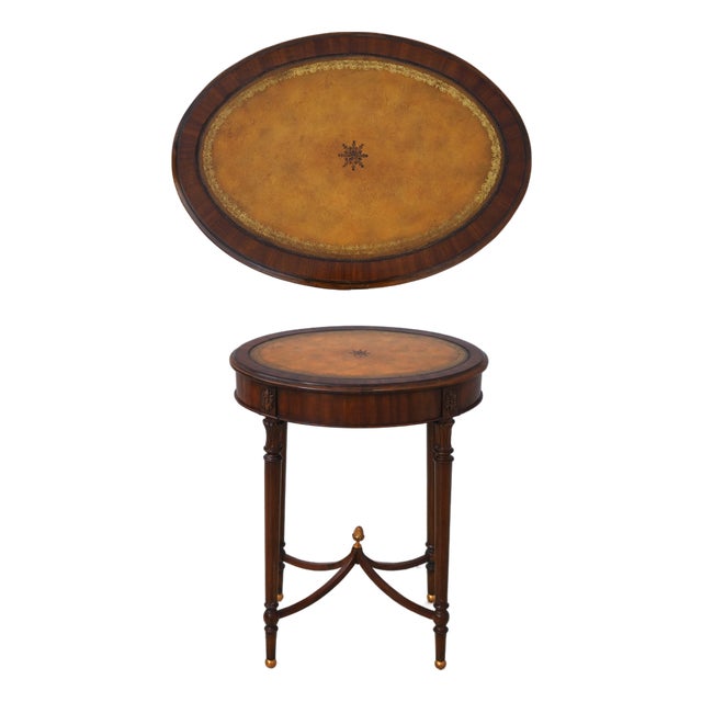 Maitland Smith Oval Leather Top Regency End Table For Sale