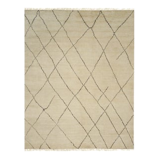 8x10 Jade Trellis Beige Geometric Modern Hand Knotted Wool Carpet Rug For Sale