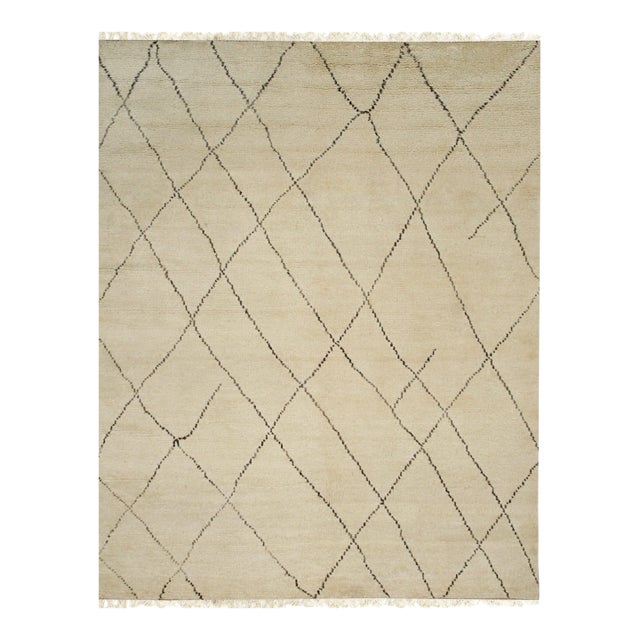 8x10 Jade Trellis Beige Geometric Modern Hand Knotted Wool Carpet Rug For Sale