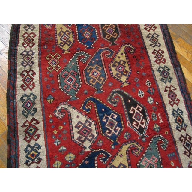 Tribal 1880s Red Geometric Tribal Antique Handknotted Caucasian Kazak Rug 3'6" X 5'8" Wool Carpet For Sale - Image 3 of 6