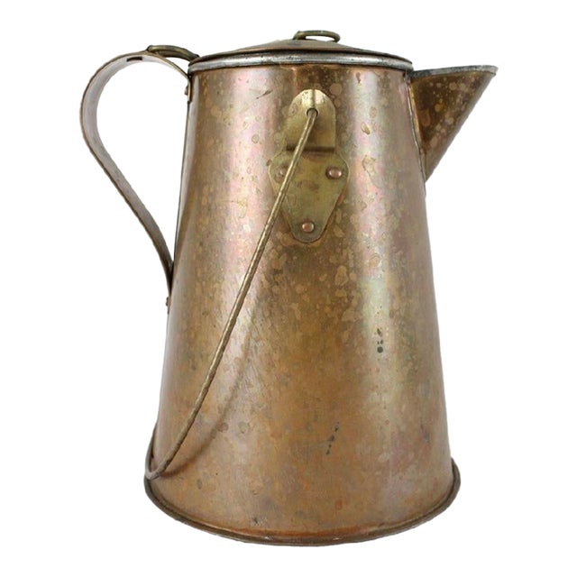 1890 Copper “Cowboy” Coffee Kettle & 2 Copper Pans For Sale