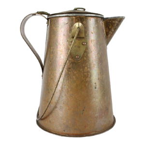 1890 Copper “Cowboy” Coffee Kettle & 2 Copper Pans
