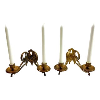 Art Nouveau Brass Wall Mount Candleholders, 1930s, Set of 2 For Sale