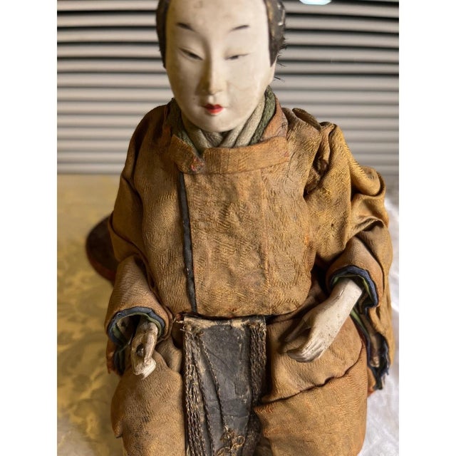Antique Japanese Musha Ningyo Warrior Dolls Meiji Period Samurai Gofun Pair 9" For Sale - Image 13 of 17