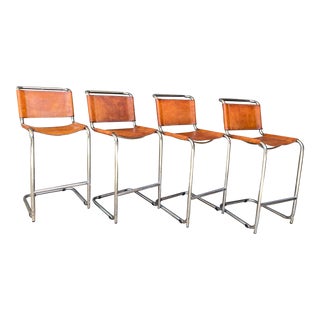 1970s Set of 4 Cantilever Counter Height Stools For Sale
