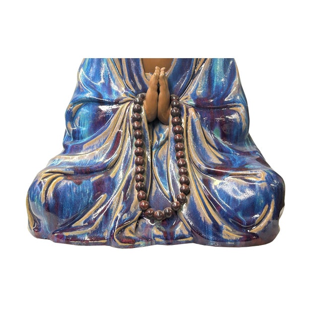 Chinese Fine Chinese Shiwan-Style Ceramic Luohan Amitabha in Deep Sea Glaze For Sale - Image 3 of 13