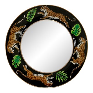 1990s Lynn Chase Designs Jaguar Jungle Fern & Jaguar 24k Rim 9 1/8" Luncheon Plate For Sale