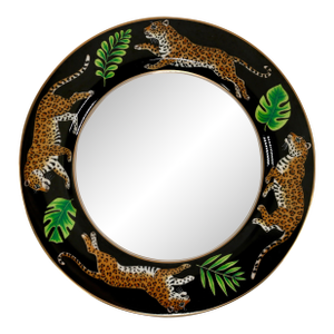 1990s Lynn Chase Designs Jaguar Jungle Fern & Jaguar 24k Rim 9 1/8" Luncheon Plate