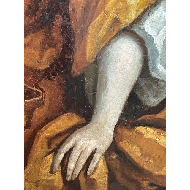 Goldenrod Huge 17th Century English Baroque Oil Portrait of a Young Noblewoman, Circle of Sir Godfrey Kneller (1646–1723) For Sale - Image 8 of 12