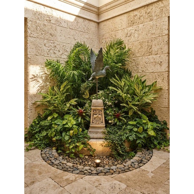 Bronze-Finished Cast Iron Flying Duck Statue on Cast Stone Pedestal For Sale - Image 10 of 12