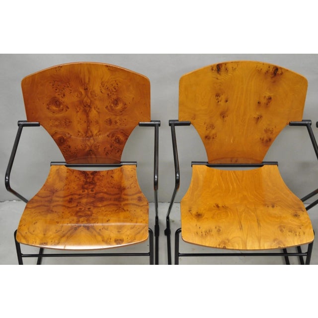 Josep Mora for Egoa Model 300 Mid Century Modern Burl Wood Arm Chair - Set of 4 For Sale In Philadelphia - Image 6 of 18