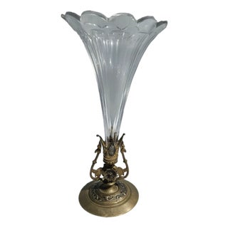 French Bronze and Crystal Cornet Vase, 1900s For Sale