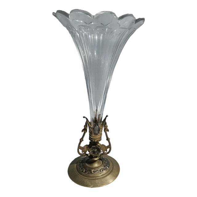 French Bronze and Crystal Cornet Vase, 1900s For Sale