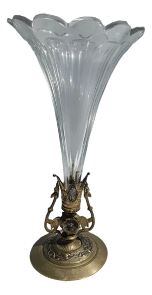 French Bronze and Crystal Cornet Vase, 1900s