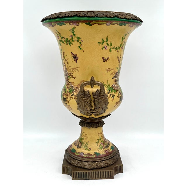 Vintage Chinoiserie Bronze Ormolu Mounted Yellow Porcelain Vase For Sale - Image 10 of 15