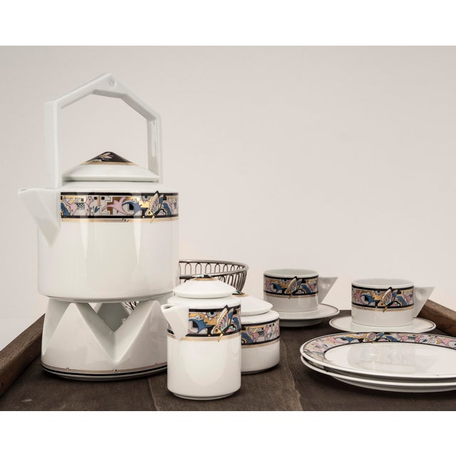 Art Deco Cantana Najade Tête-À-Tête for Two on Wooden Tray from Fürstenberg & Alessi, 1980s For Sale - Image 11 of 17