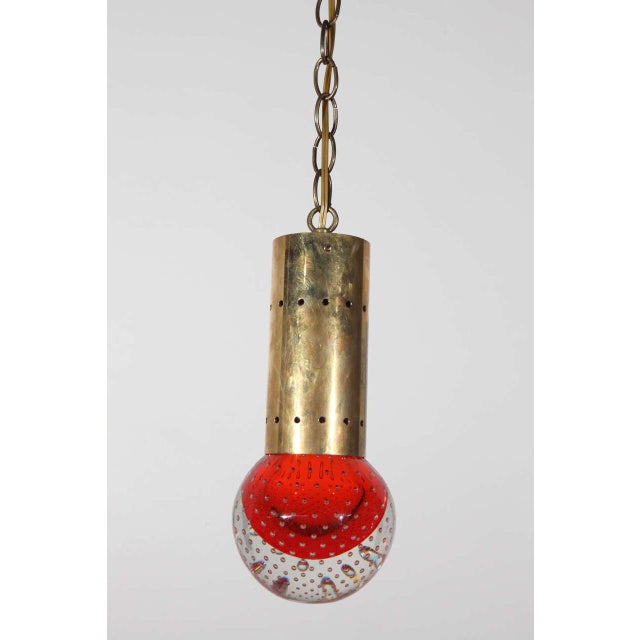 Mid Century Red Glass Ball Pendant in the Style of Seguso For Sale In Los Angeles - Image 6 of 6