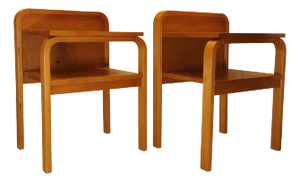 Finnish Bent Plywood and Birch Nightstands, 1980s, Set of 2
