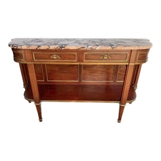 French Louis XVI Marble Top and Bronze Mounted Open Shelf Sideboard Buffet For Sale