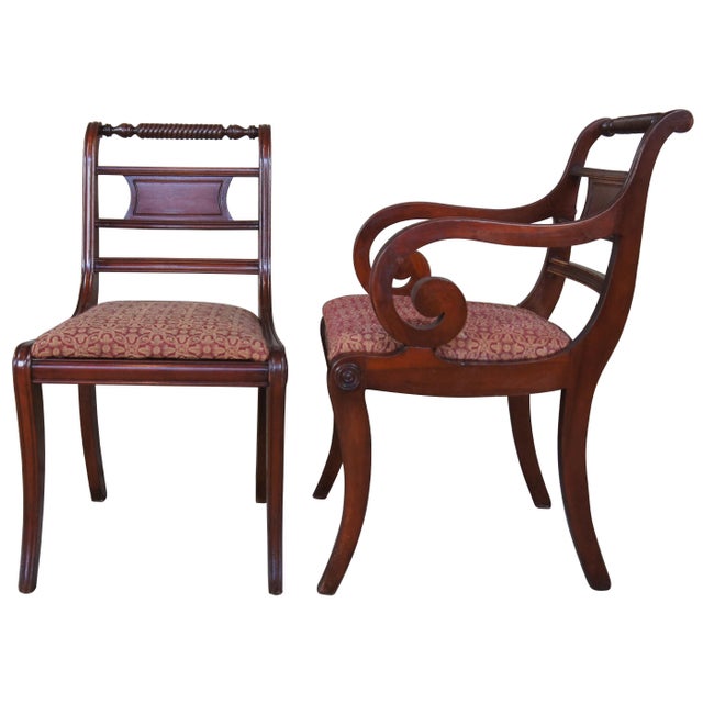 Antique Mahogany English Regency Traditional Rope Back Dining Chairs
