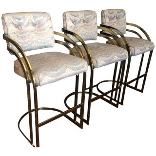 Milo Baughman Style Barstool - Set of 3 For Sale