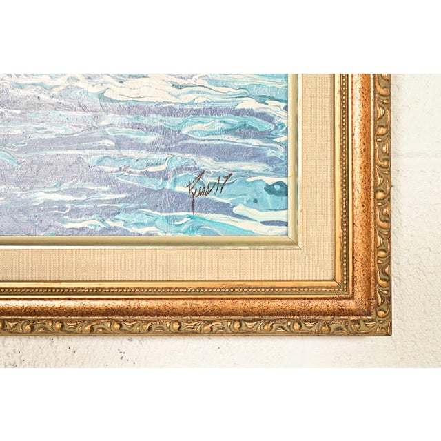 Original Artist Signed Abstract Rocky Seascape Oil Painting in Carved Giltwood Frame For Sale - Image 11 of 13
