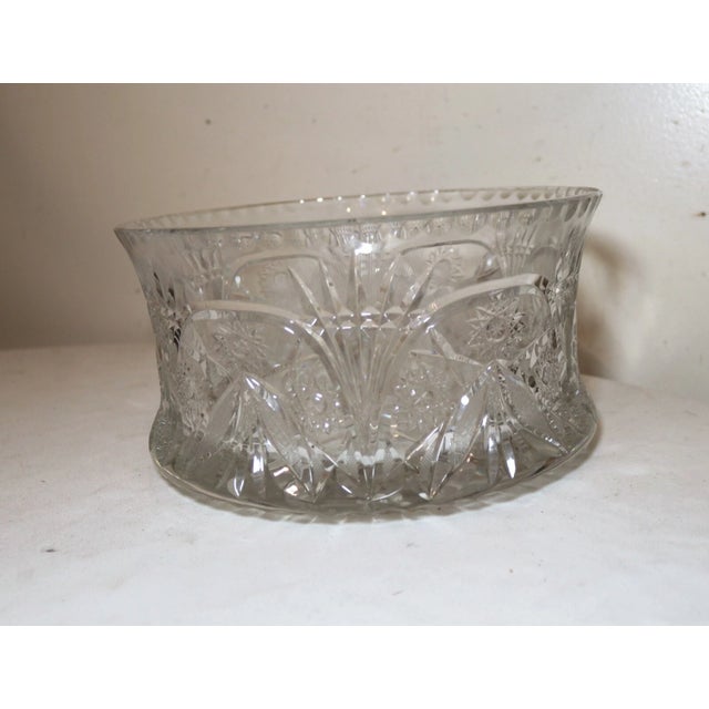 Large Vintage Handmade American Brilliant Cut Etched Crystal Centerpiece Bowl For Sale - Image 4 of 12