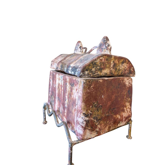 Spanish 19th Century Spanish Colonial Terracotta Jewelry Box With Stand For Sale - Image 3 of 10