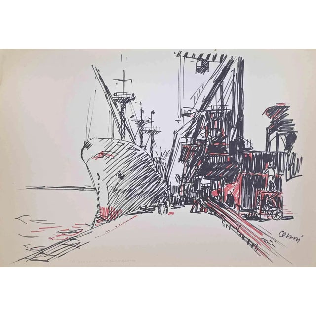 Renato Cenni, The Cornigliano Quay, Lithograph, 1970s For Sale
