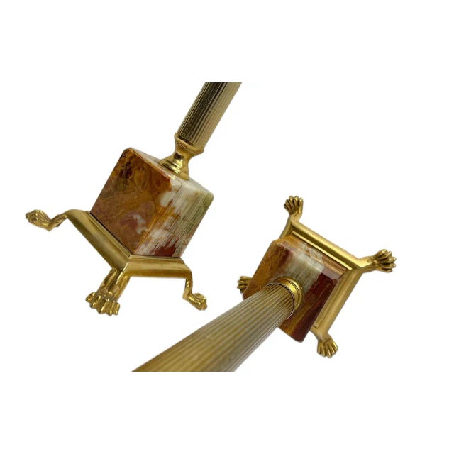 Classic Brass and Onyx Marble Column Table Lamps, France, 1960s, Set of 2 For Sale - Image 9 of 12