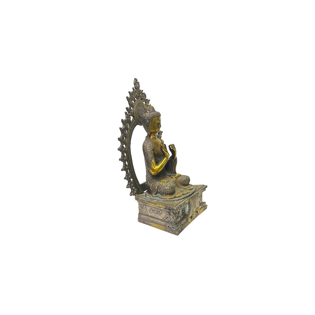 Vintage Pewter Copper Color Metal Sitting Maitreya Happy Buddha