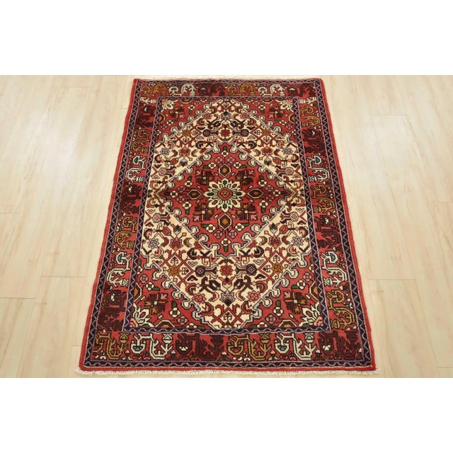 Farmhouse Hamedan Rug 3'5'' X 5' Ivory Wool Vintage Tribal Hand-Knotted Oriental Carpet For Sale - Image 3 of 12