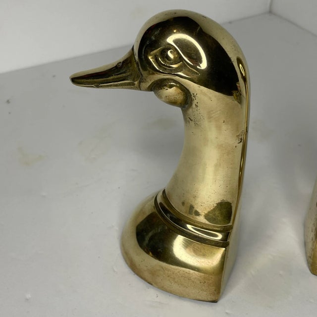 Metal Brass Duck Head Bookends- a Pair For Sale - Image 7 of 7