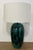 Original retail $792, stylish Modern Emerald Drip Glaze Ceramic Ceralene Table Lamp, white fabric shade, showroom floor...