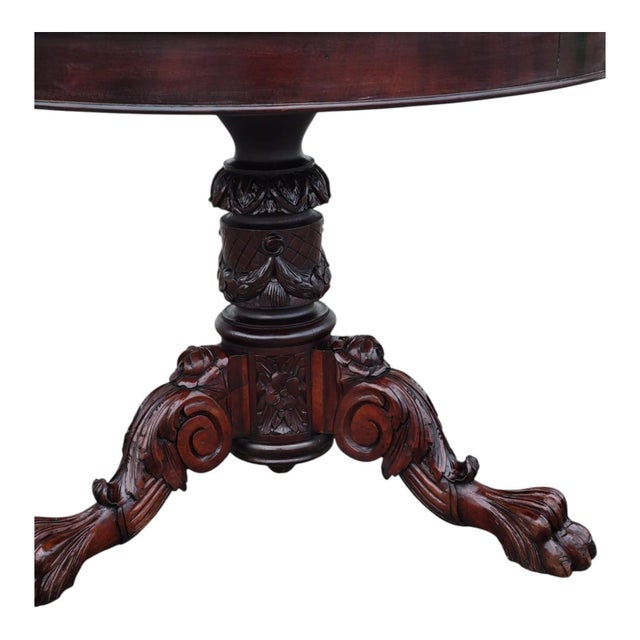 19th C American Federal Mahogany Center Table Heavily Carved Refurbished For Sale - Image 13 of 18