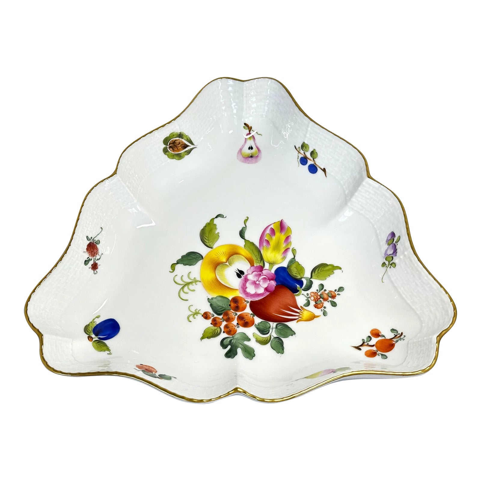 1970s Herend Fruits and Flowers Triangular Serving Dish | Chairish