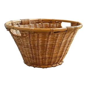 Vintage Boho-Style Bamboo & Wicker Laundry / Storage Basket