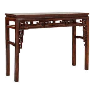 Tall Altar Console Table with Meander Carved Apron and Humpback Stretchers