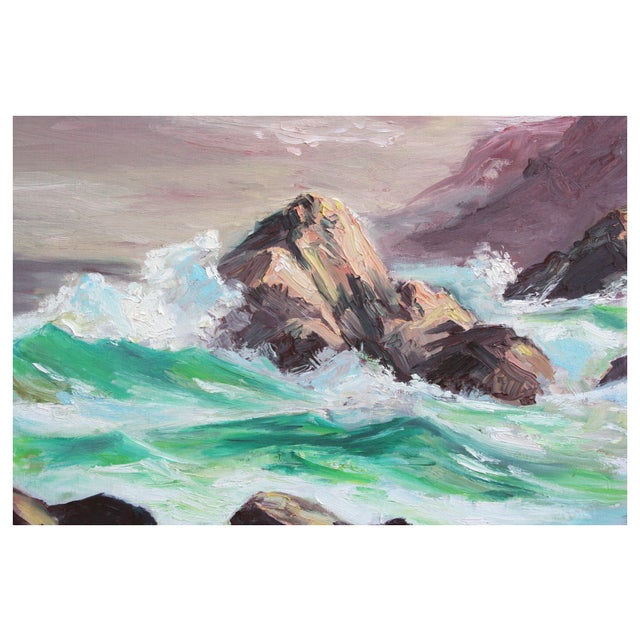 American California Coastal Waves Seascape Original Oil on Canvas by k.o. Buck For Sale - Image 3 of 4