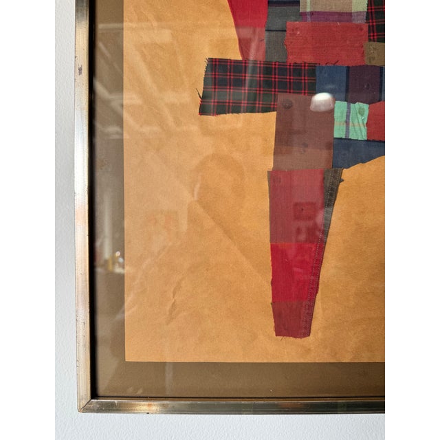 Red Vintage T. Kramer Mixed Media Geometric Collage Textile Wall Art Painting For Sale - Image 8 of 12