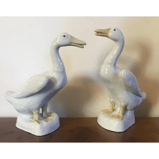 Antique Large Chinese Export White Blanc De Chine Glaze Porcelain Duck Figurines- a Pair For Sale - Image 10 of 13