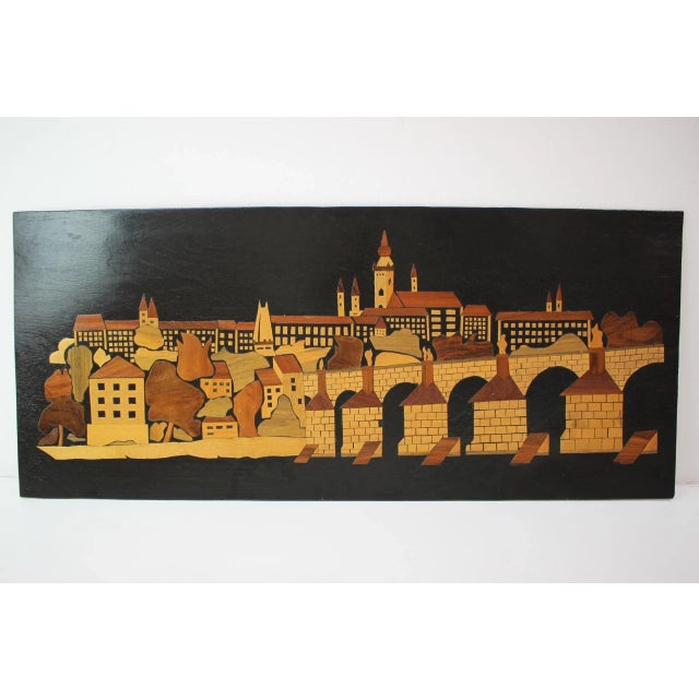 Mid-Century Wooden Illustration of Prague, 1950s For Sale - Image 9 of 14