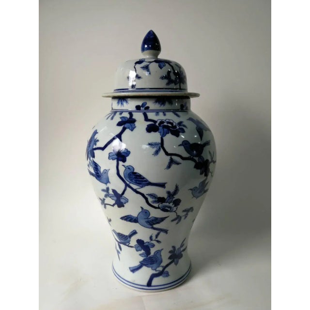 Chinese Blue and White Decorative Porcelain Ginger Jar With Birds on Tree For Sale - Image 9 of 11