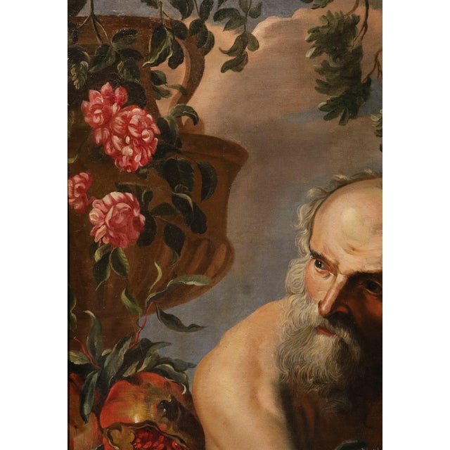 Bottega Di Abraham Brueghel, Portrait of the Greek Philosopher Diogenes with a Composition of Fruit, 1680, Oil on Canvas For Sale - Image 8 of 14