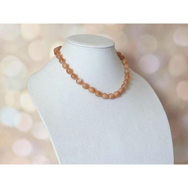 Peach Moonstone Beaded Necklace With Gold Plate Clasp For Sale - Image 4 of 10