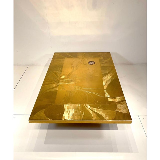 Goldenrod Etched Brass Coffee Table by Christian Krekels, 1970s For Sale - Image 8 of 15