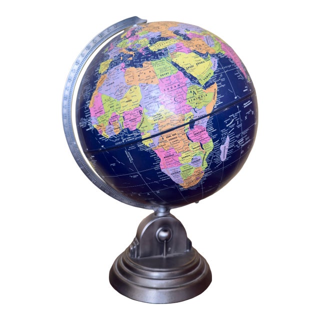 1980s Art Deco Inspired Globemaster Replogle 12" Blue World Globe For Sale
