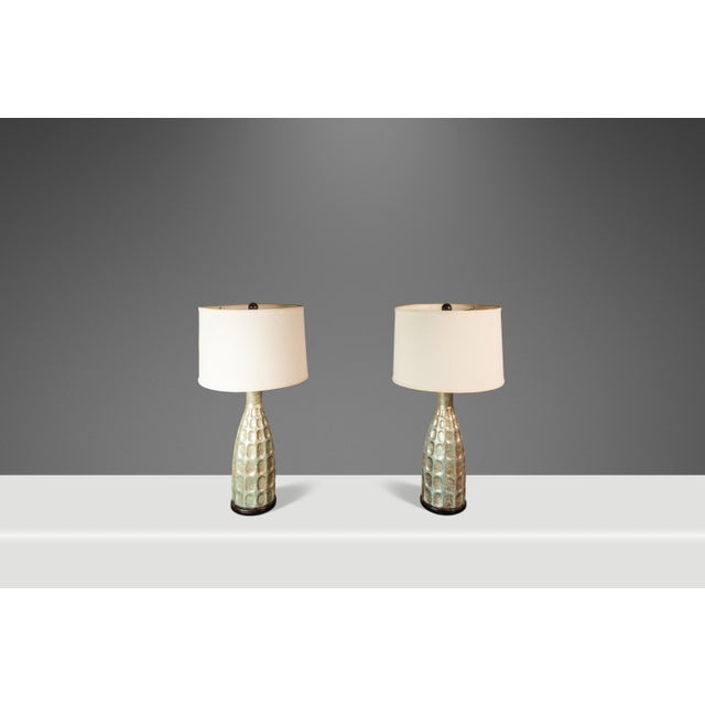 Vintage Mid-Century Modern Textured Rough Glazed Ceramic Table Lamps C. 1970s - Set of Two (2) For Sale - Image 4 of 12