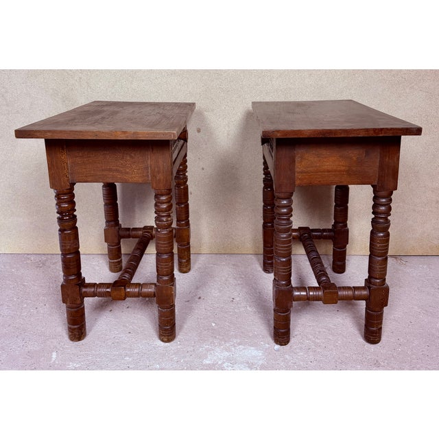 Spanish Carved Nightstands with Turned Legs, 1950, Set of 2 For Sale - Image 14 of 16